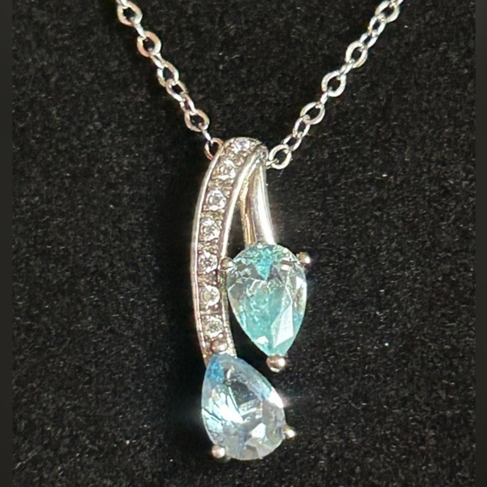 Blue Topaz and Sterling Silver Pendant and Chain